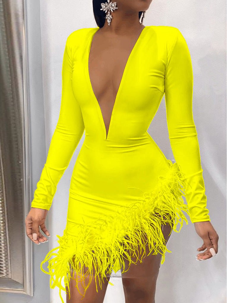 Dresses Feather Stitching Deep V-Neck Slim Dress - LuckyFash™