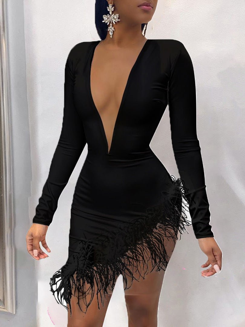 Dresses Feather Stitching Deep V-Neck Slim Dress - LuckyFash™