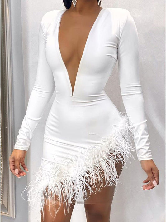 Dresses Feather Stitching Deep V-Neck Slim Dress - LuckyFash™