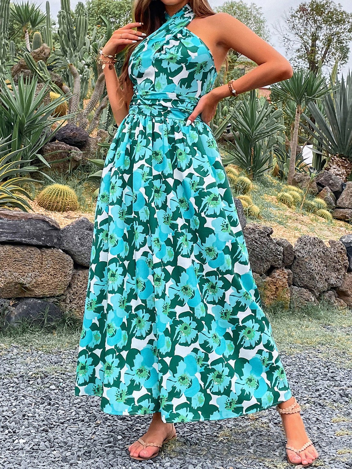 Dresses Floral Halterneck Open Back Maxi Dress - LuckyFash™