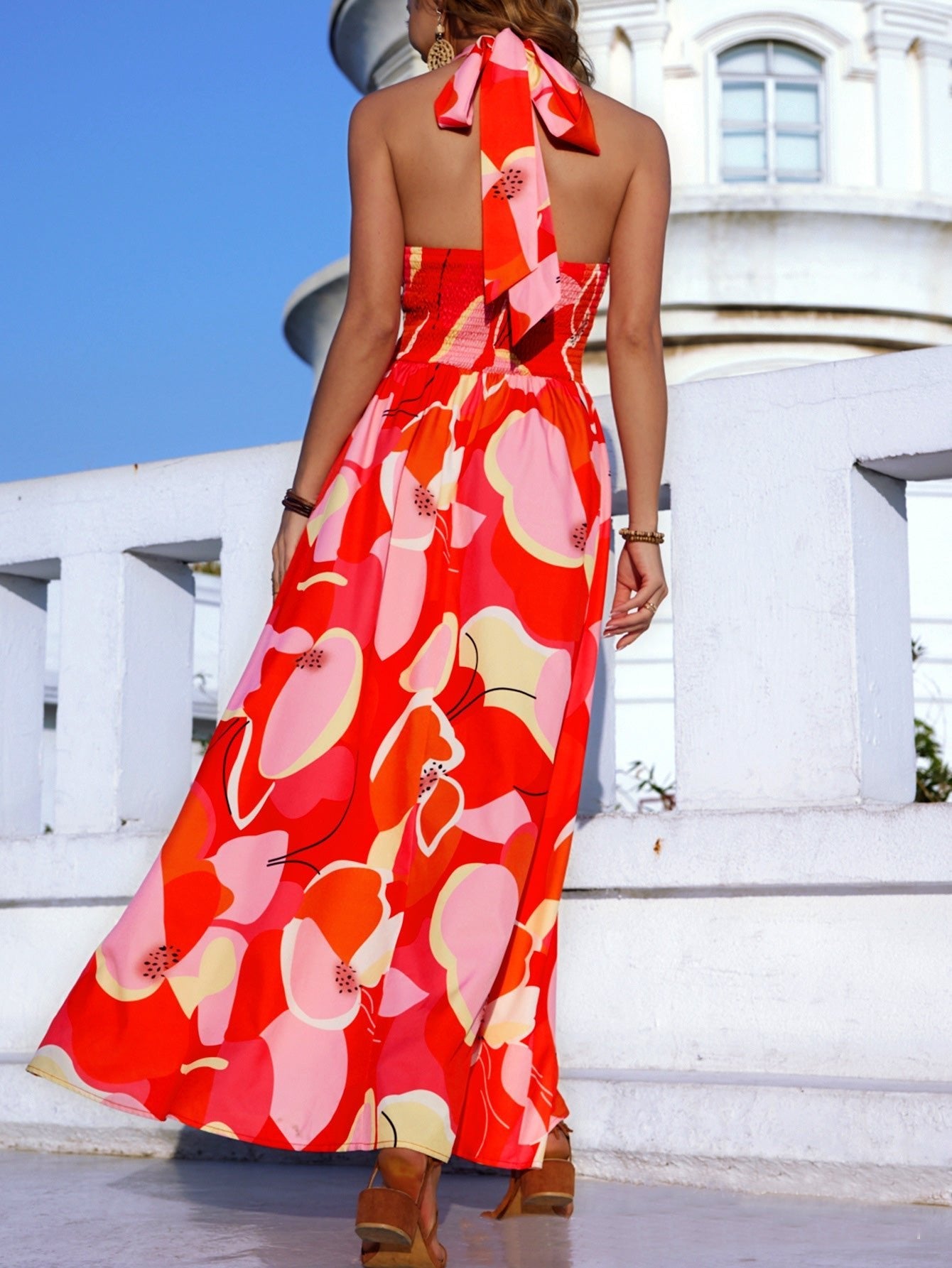 Dresses Floral Halterneck Open Back Maxi Dress - LuckyFash™