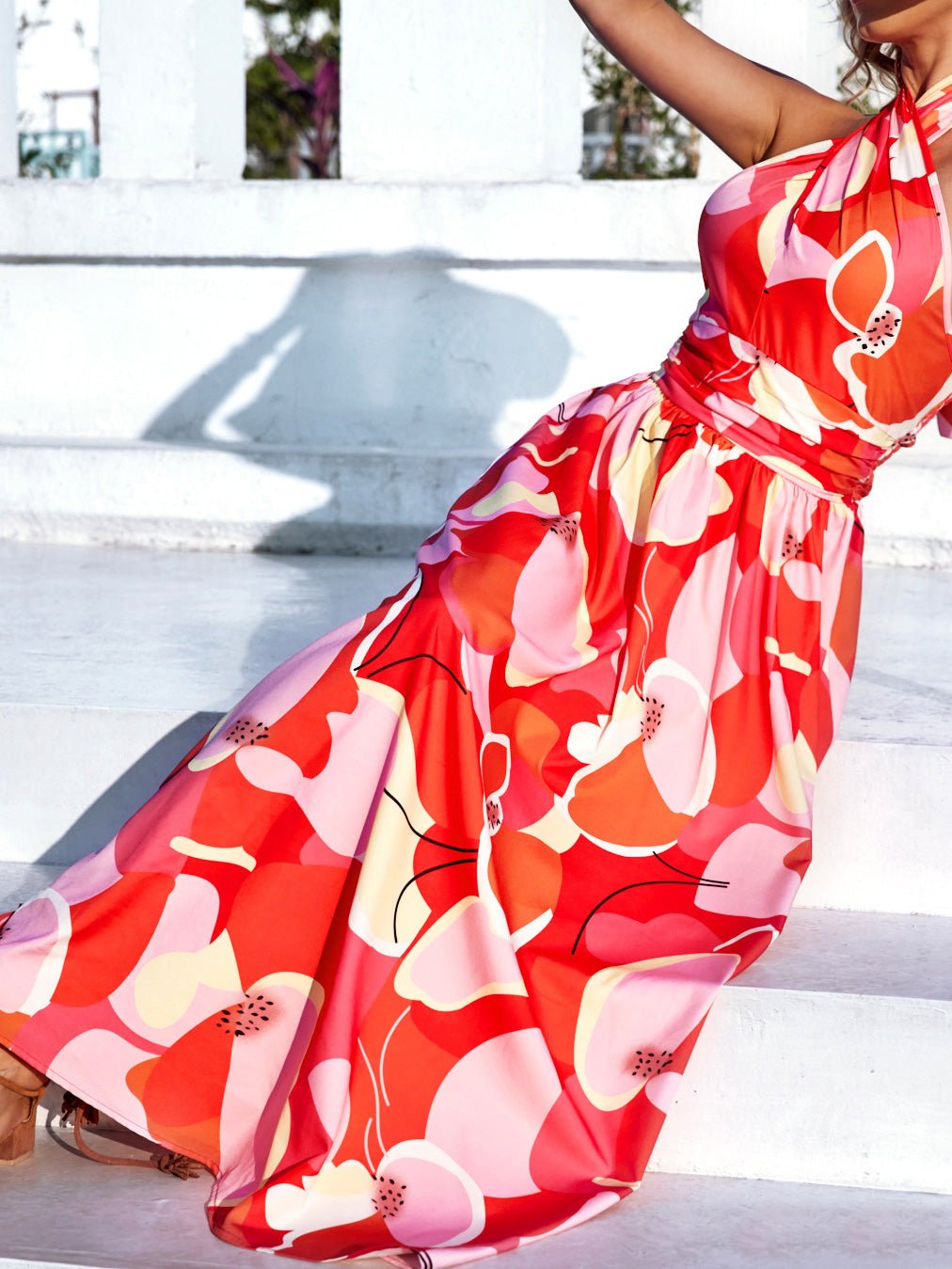 Dresses Floral Halterneck Open Back Maxi Dress - LuckyFash™