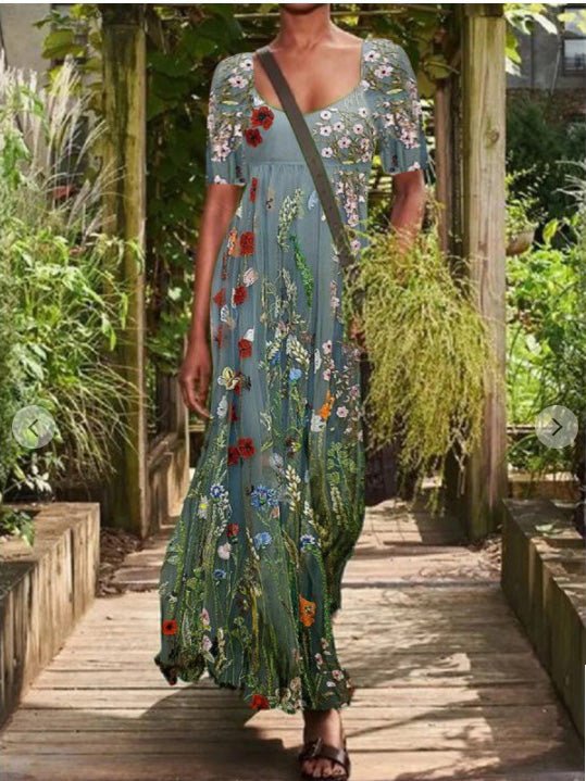 Dresses Floral Print Short Sleeve Casual Dress - LuckyFash™