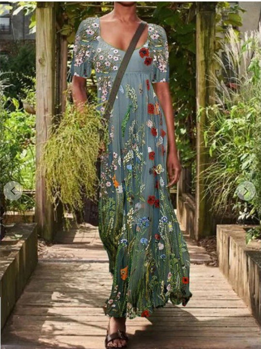 Dresses Floral Print Short Sleeve Casual Dress - LuckyFash™