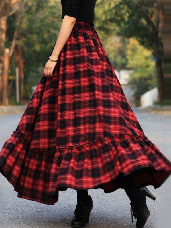 Dresses Fresh Sweet Plaid Split Maxi Dress - LuckyFash™