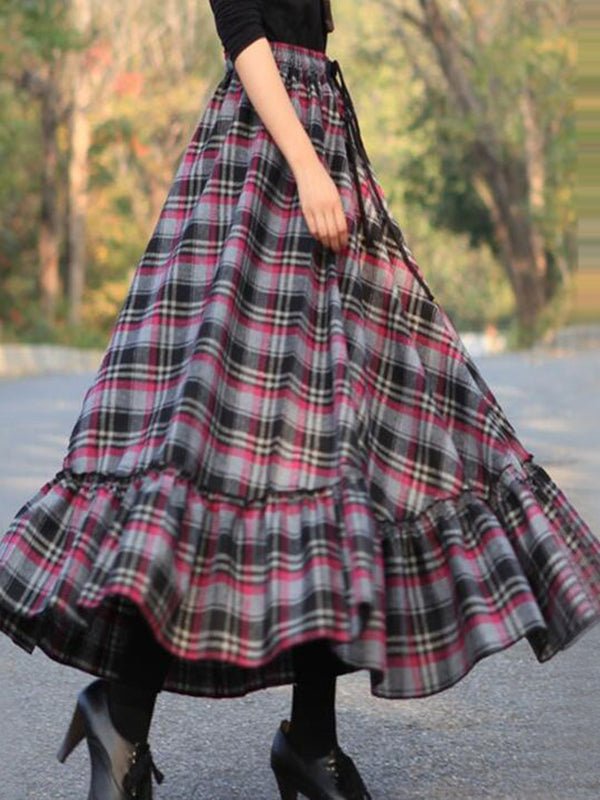 Dresses Fresh Sweet Plaid Split Maxi Dress - LuckyFash™