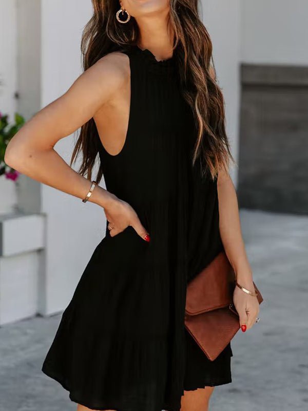 Dresses Fungus Collar Off-Shoulder Sleeveless Layered Mini Dress - LuckyFash™