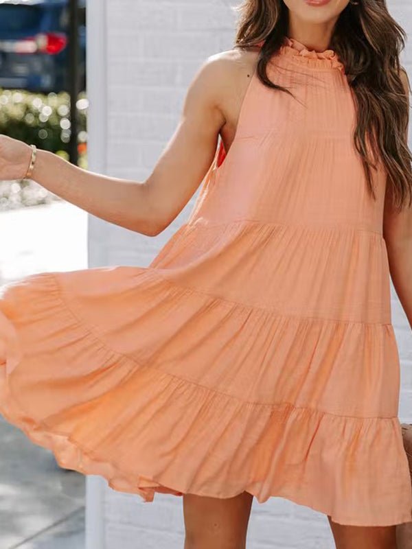 Dresses Fungus Collar Off-Shoulder Sleeveless Layered Mini Dress - LuckyFash™