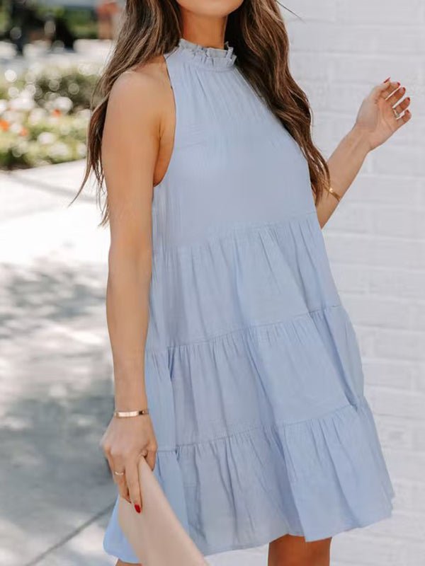 Dresses Fungus Collar Off-Shoulder Sleeveless Layered Mini Dress - LuckyFash™