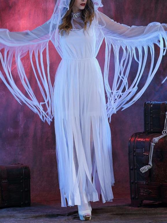 Dresses Halloween Horror Ghost Bride Cosplay Party Costume With Headdress Neck Ring - LuckyFash™