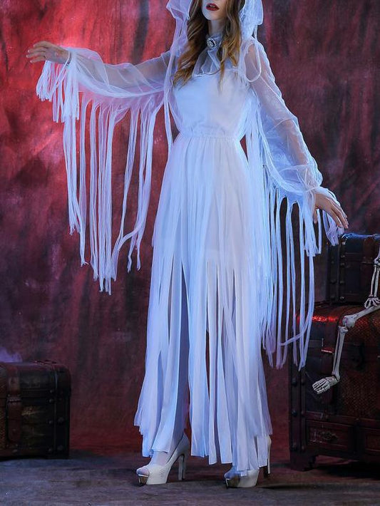 Dresses Halloween Horror Ghost Bride Cosplay Party Costume With Headdress Neck Ring - LuckyFash™