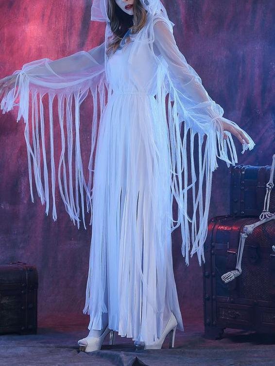 Dresses Halloween Horror Ghost Bride Cosplay Party Costume With Headdress Neck Ring - LuckyFash™