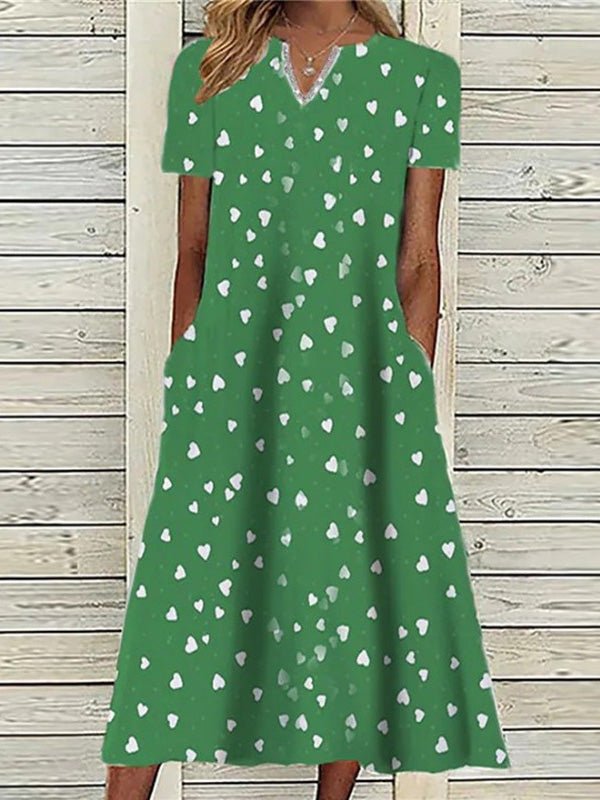 Dresses Heart Print Pocket Short Sleeve Dress - LuckyFash™