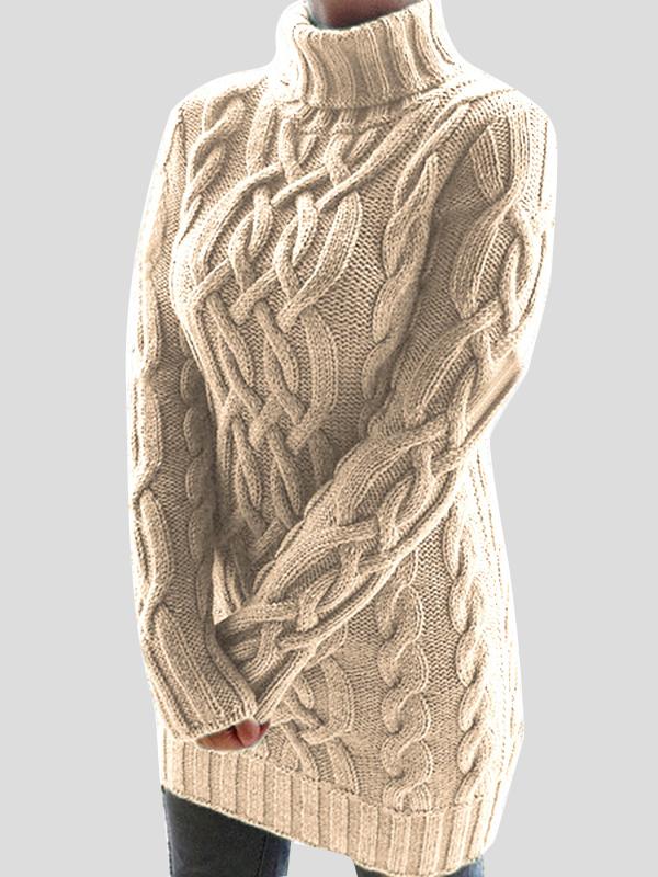 Dresses High Collar Retro Thick Line Twist Sweater Dress - LuckyFash™