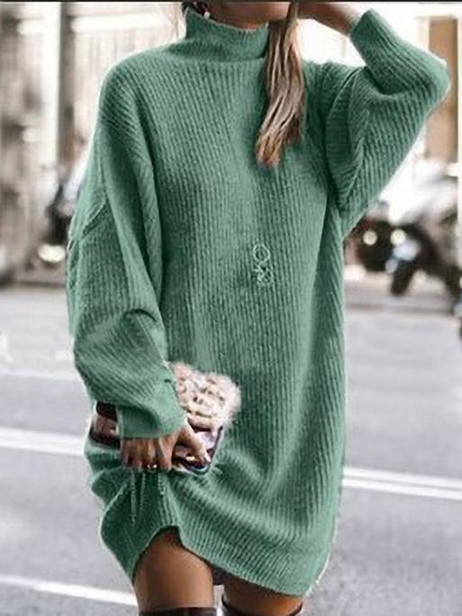 Dresses High Neck Long Sleeve Sweater Dress - LuckyFash™