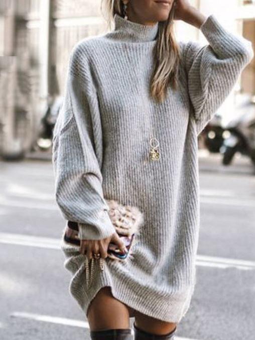 Dresses High Neck Long Sleeve Sweater Dress - LuckyFash™