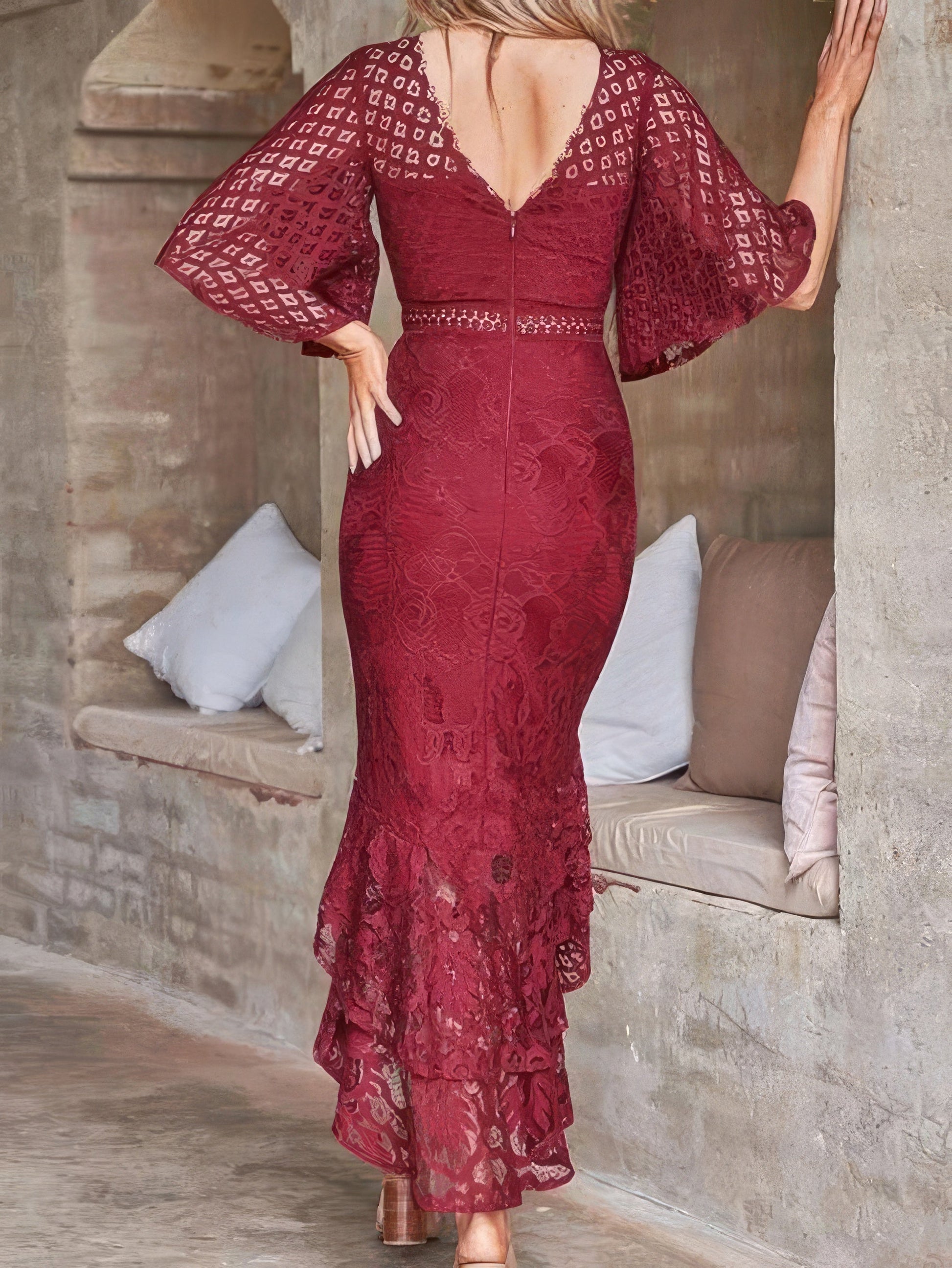 Dresses Lace Mid-Sleeve Slim-Fit Mermaid Dress - LuckyFash™