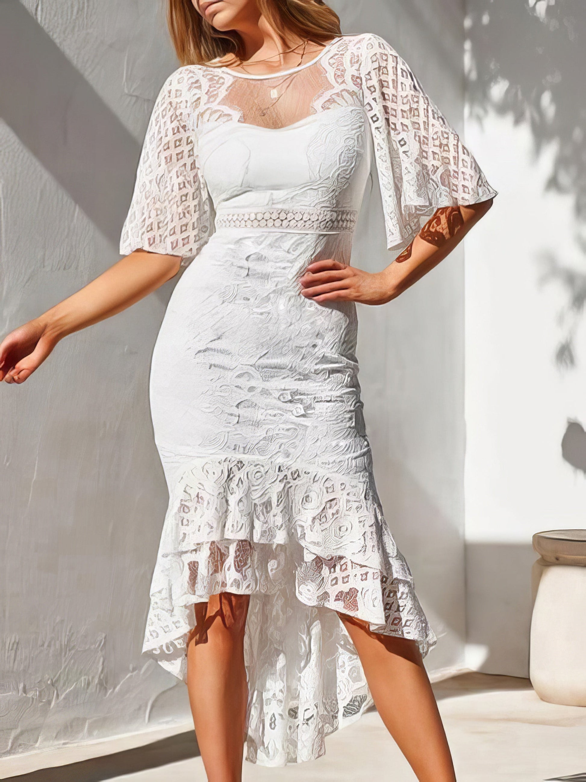 Dresses Lace Mid-Sleeve Slim-Fit Mermaid Dress - LuckyFash™