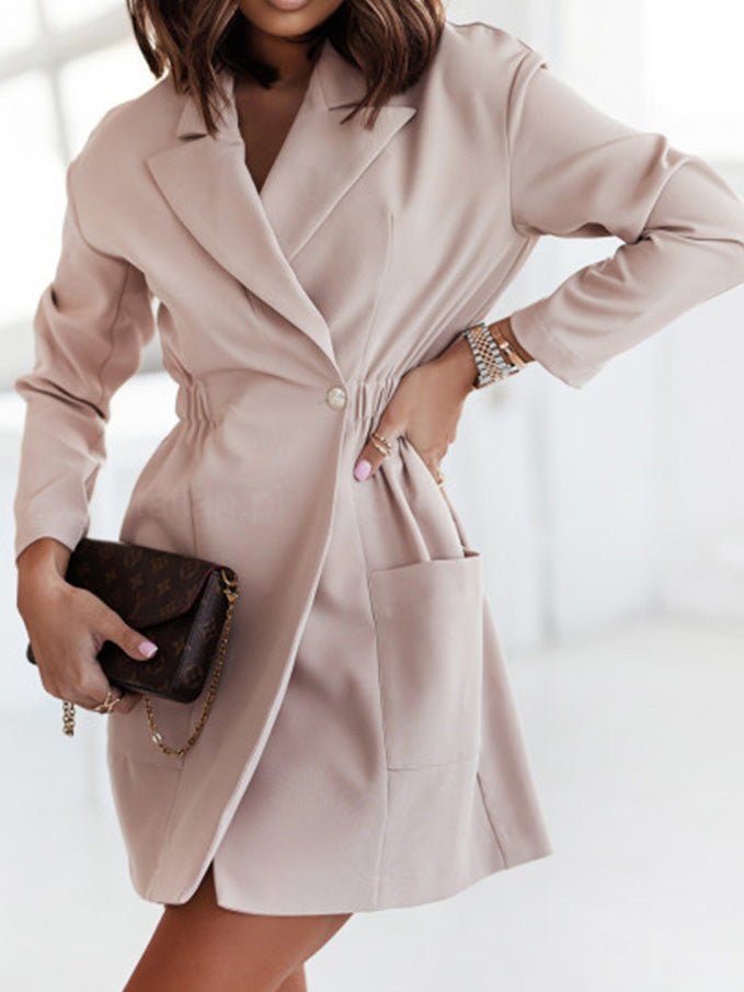 Dresses Lapel Elastic Waist Pocket Slim Fit Dress - LuckyFash™