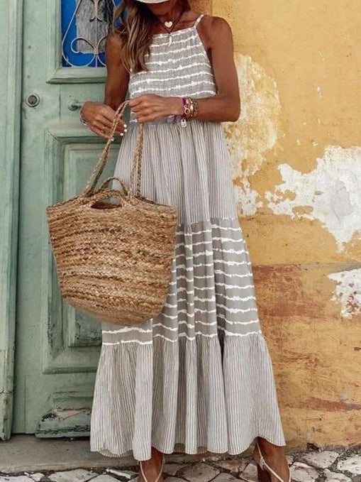 Dresses Loose Sling Striped Print Sleeveless Dress - LuckyFash™