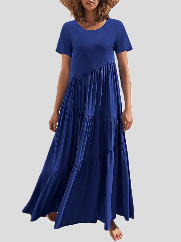 Dresses Loose Solid Round Neck Short Sleeve Dress - LuckyFash™