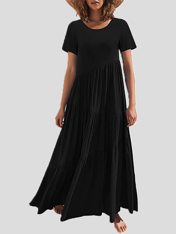 Dresses Loose Solid Round Neck Short Sleeve Dress - LuckyFash™