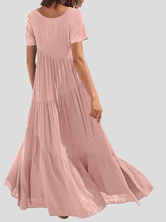 Dresses Loose Solid Round Neck Short Sleeve Dress - LuckyFash™