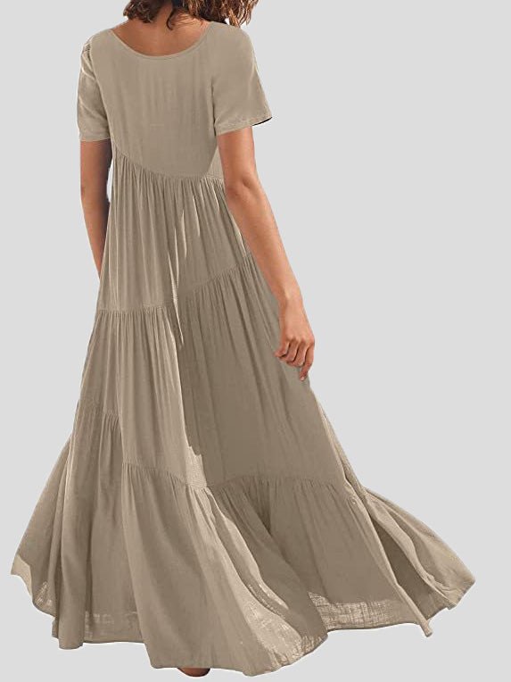 Dresses Loose Solid Round Neck Short Sleeve Dress - LuckyFash™