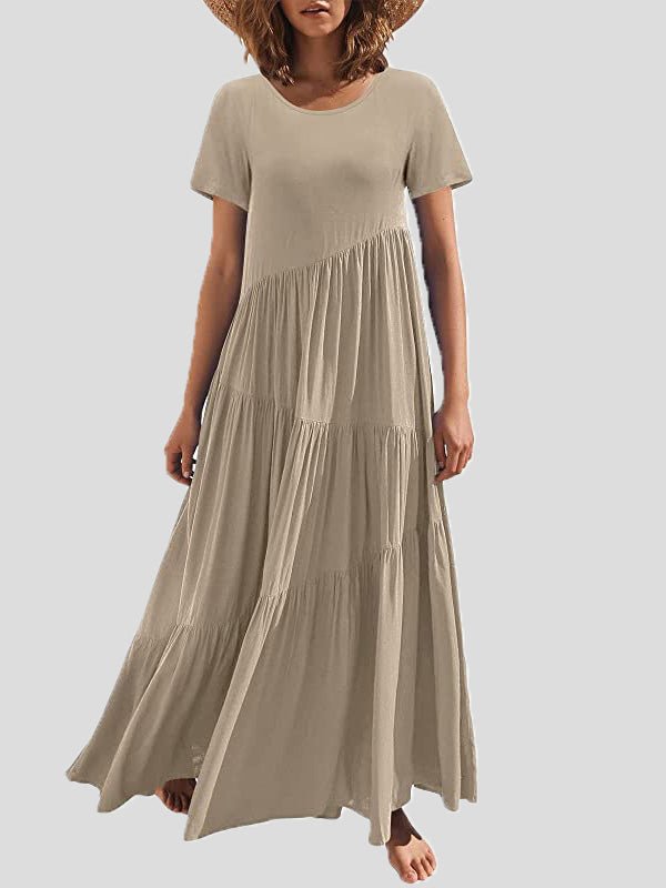 Dresses Loose Solid Round Neck Short Sleeve Dress - LuckyFash™