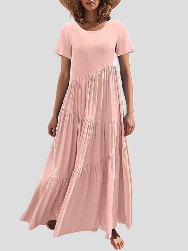Dresses Loose Solid Round Neck Short Sleeve Dress - LuckyFash™