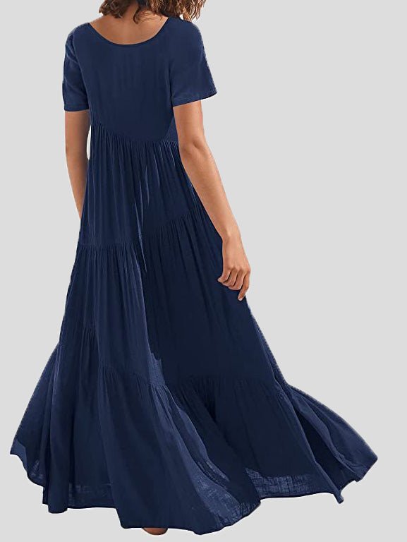 Dresses Loose Solid Round Neck Short Sleeve Dress - LuckyFash™