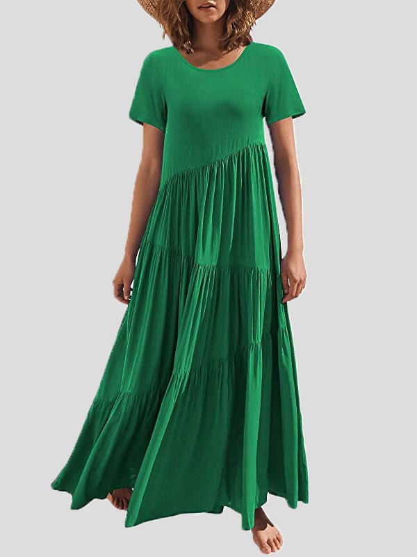 Dresses Loose Solid Round Neck Short Sleeve Dress - LuckyFash™