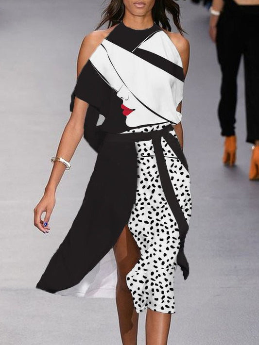 Dresses Off-Shoulder Face Leopard Print Halter Dress - LuckyFash™