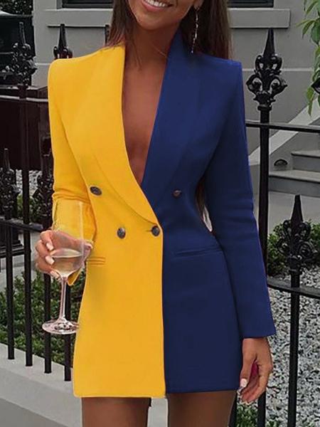 Dresses OL Contrast Stitching V-Neck Suit Mini Dress - LuckyFash™