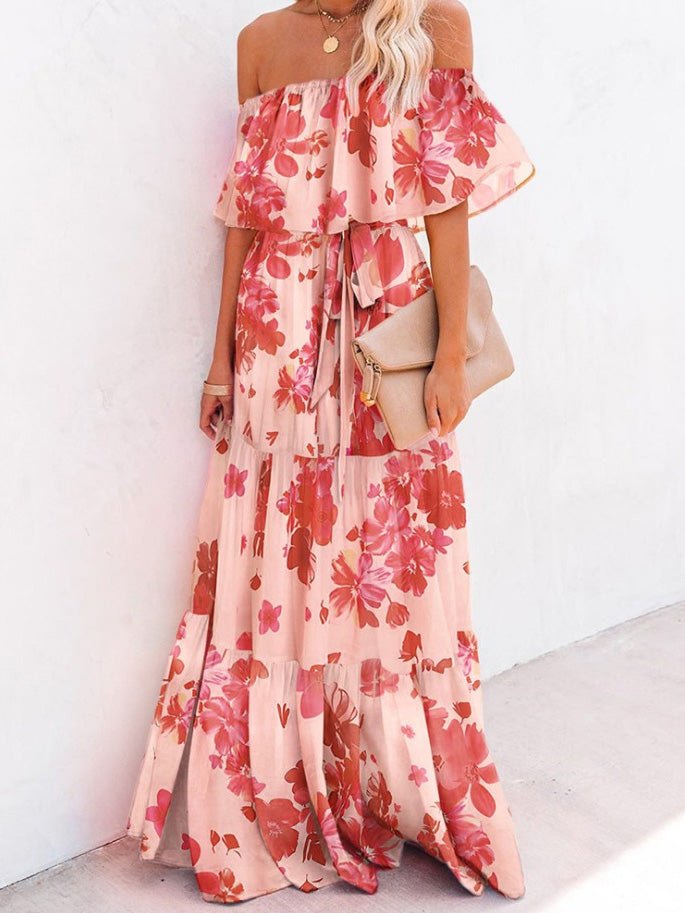Dresses One-Shoulder Tie-Dye Ruffled Lace-Up Dress - LuckyFash™