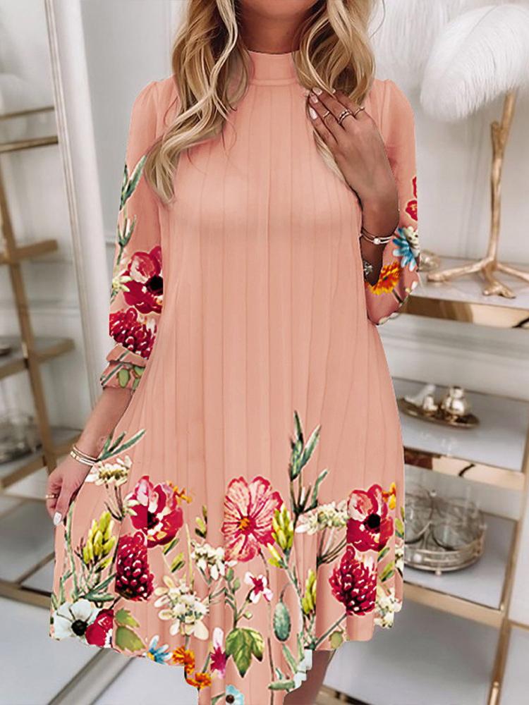 Dresses Pleated Flower Ruffled Long Sleeve Dress - LuckyFash™