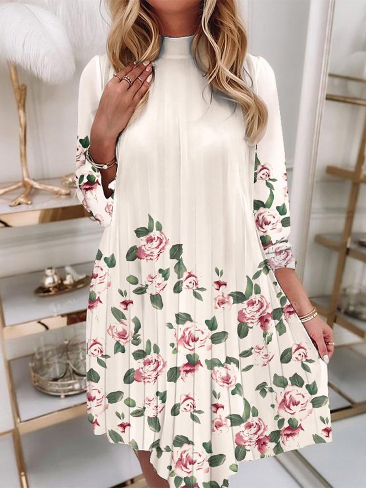 Dresses Pleated Flower Ruffled Long Sleeve Dress - LuckyFash™