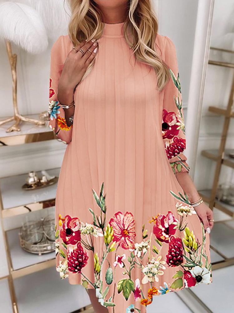 Dresses Pleated Flower Ruffled Long Sleeve Dress - LuckyFash™