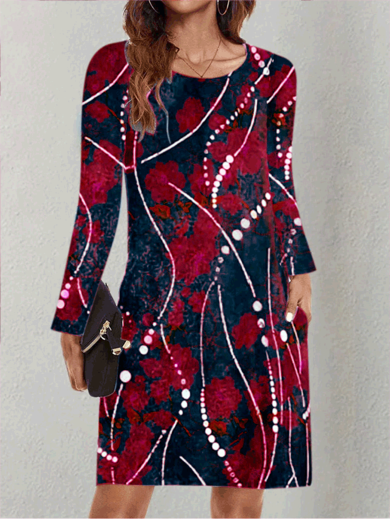 Dresses Pocket Long Sleeve Printed Dress - LuckyFash™