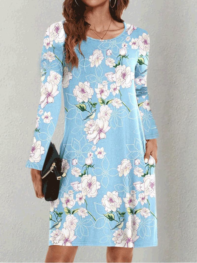 Dresses Pocket Long Sleeve Printed Dress - LuckyFash™