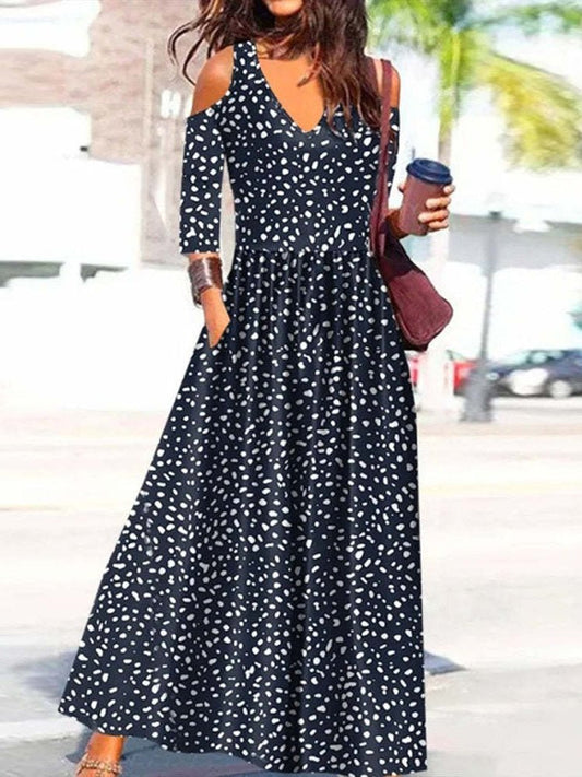 Dresses Printed Off-Shoulder Mid Sleeve Dress - LuckyFash™