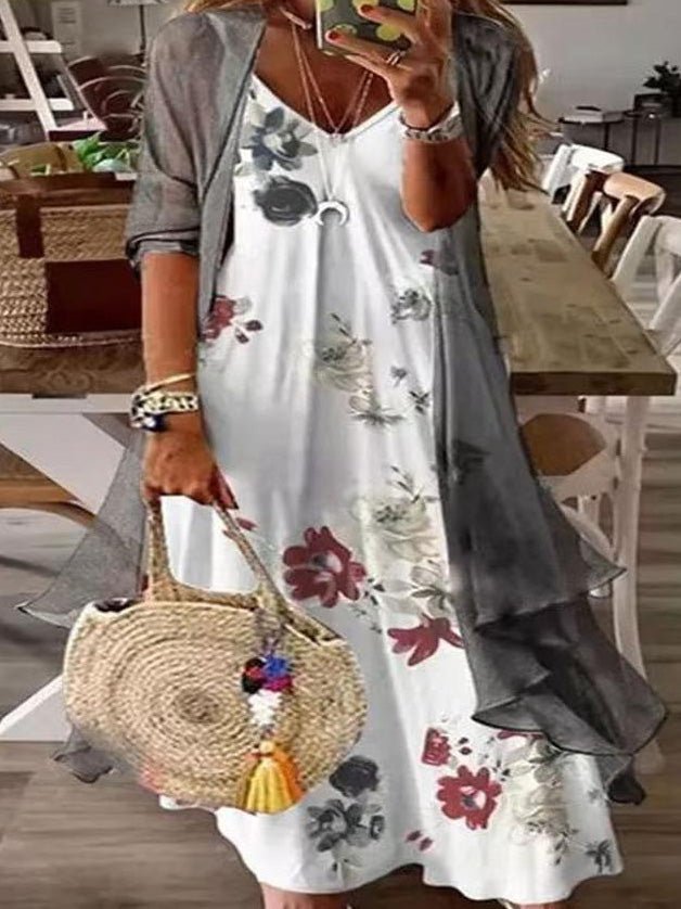 Dresses Printed Sling Fake Two Piece Dress - LuckyFash™