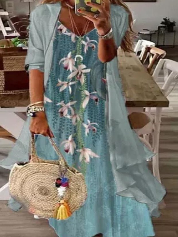 Dresses Printed Sling Fake Two Piece Dress - LuckyFash™