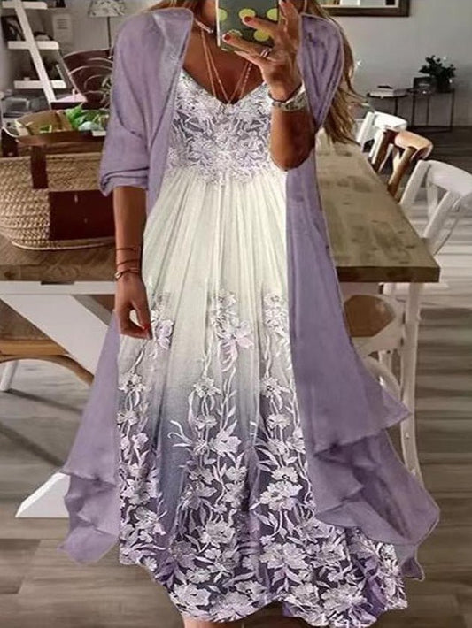 Dresses Printed Sling Fake Two Piece Dress - LuckyFash™