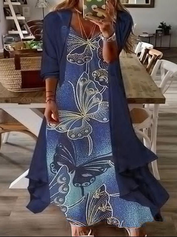 Dresses Printed Sling Fake Two Piece Dress - LuckyFash™