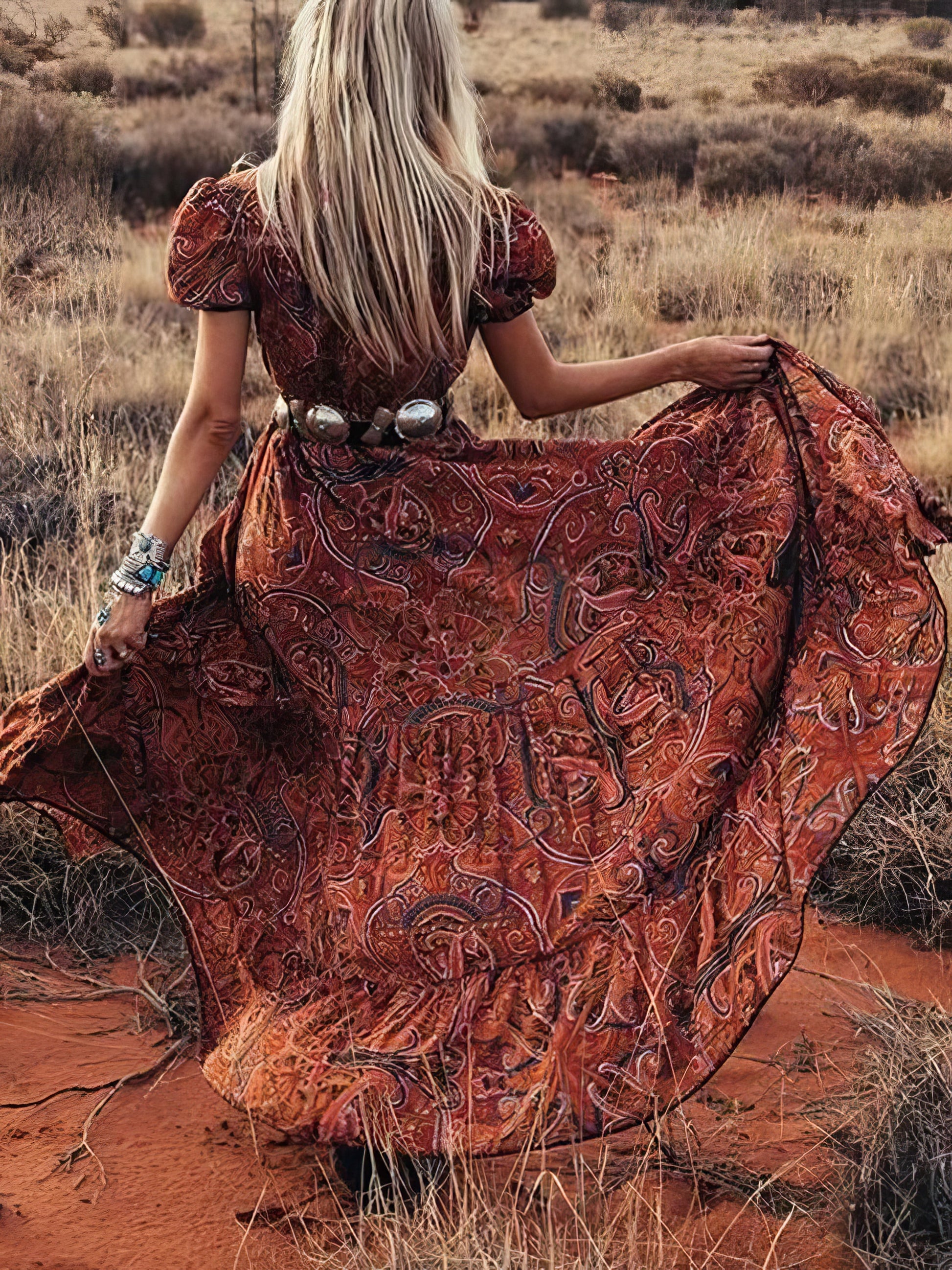 Dresses Printed V-Neck Short Sleeve Bohemian Dress - LuckyFash™
