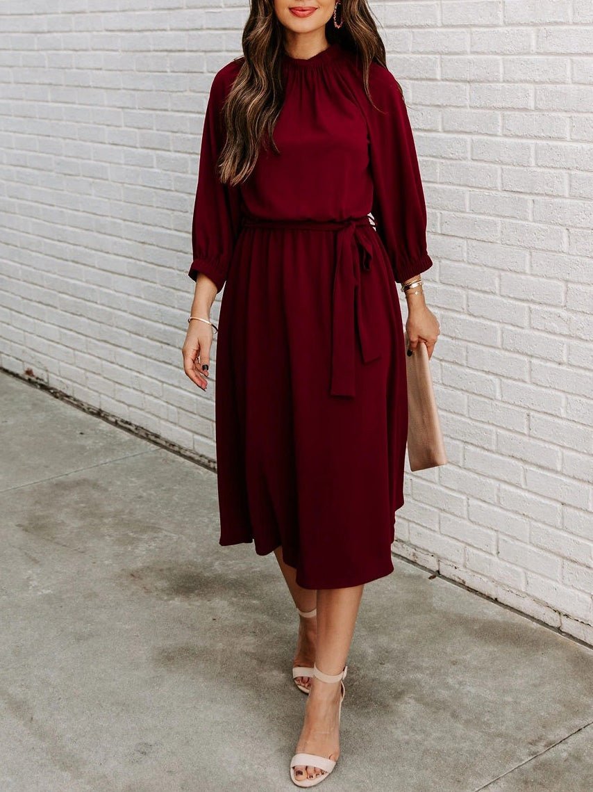 Dresses Round Neck Lace-Up Long Sleeve Dress - LuckyFash™