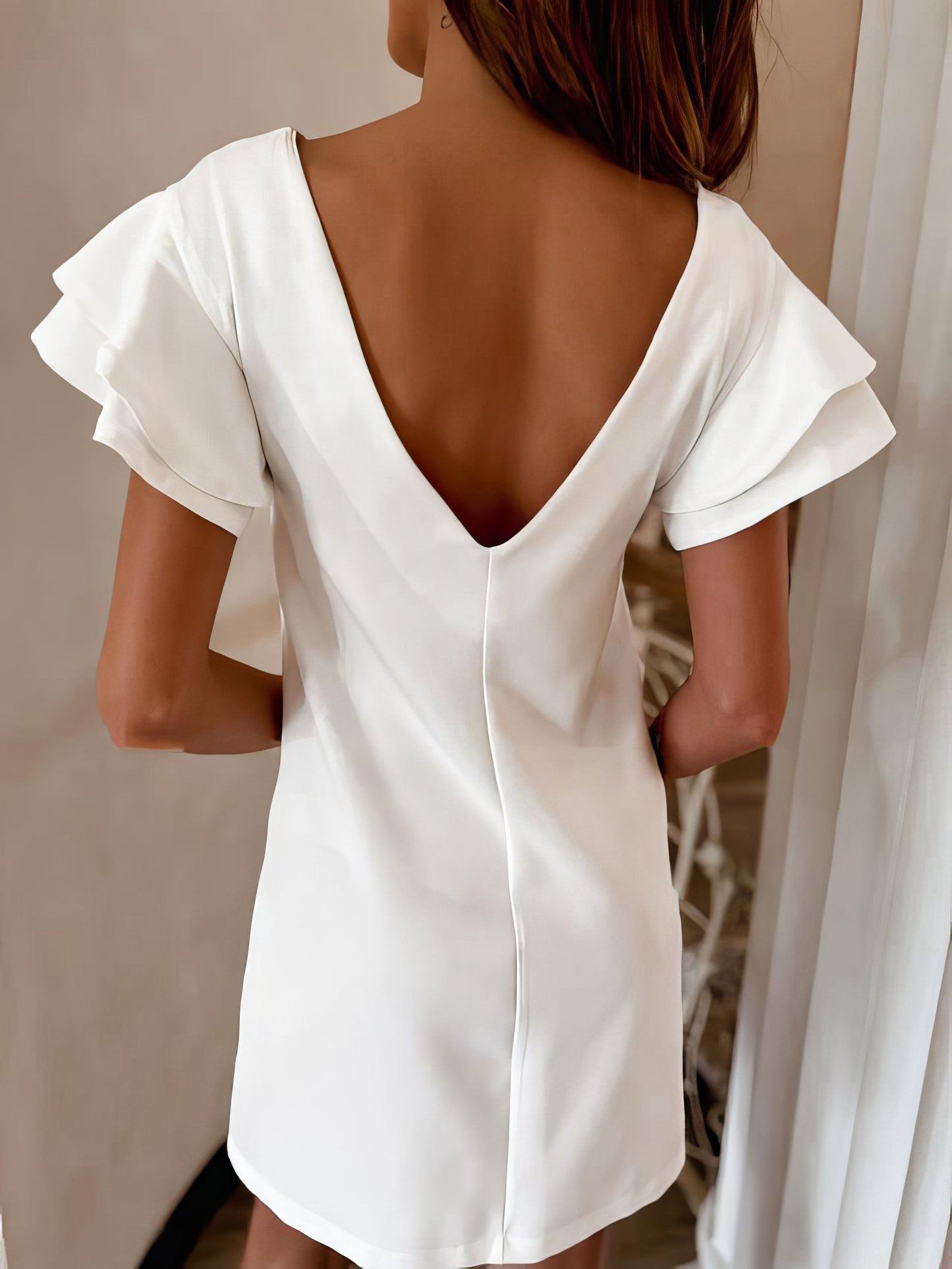 Dresses Round Neck Open Back Ruffle Sleeve Dress - LuckyFash™