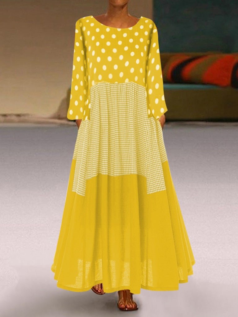 Dresses Round Neck Polka Dot Pocket Long Sleeve Dress - LuckyFash™