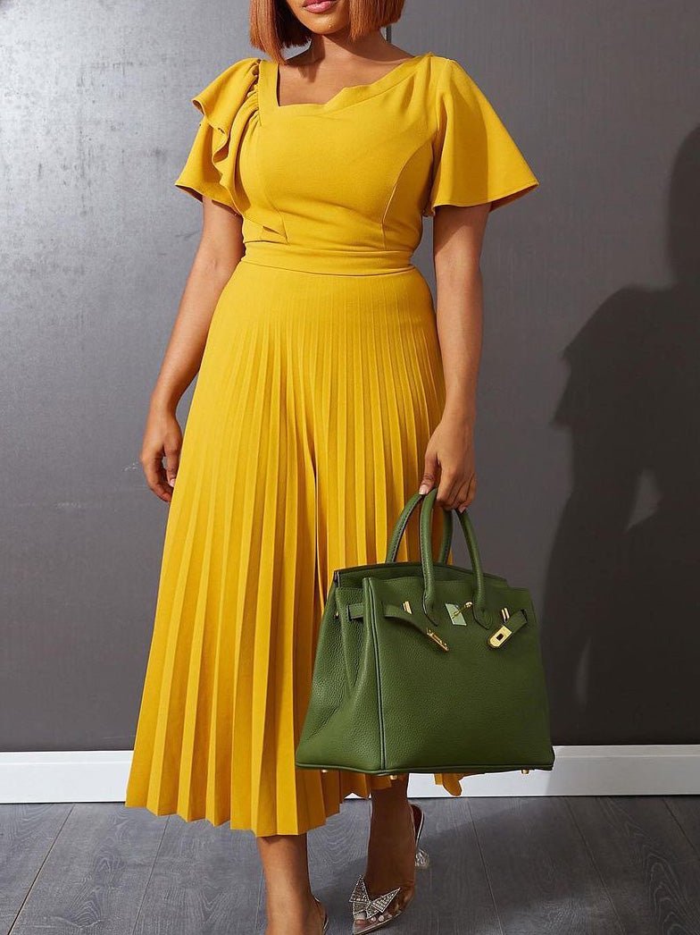 Dresses Ruffled Pleated Short Sleeve Dress - LuckyFash™